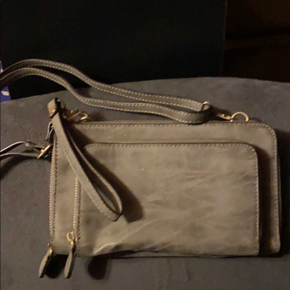 Gray wristlet/crossbody wallet